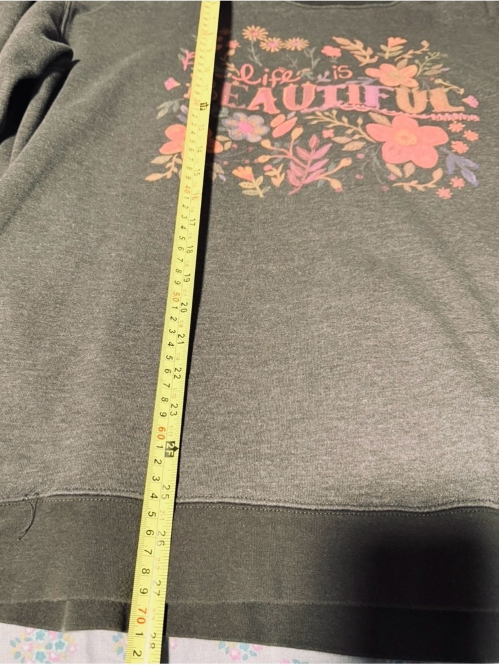 Natural Life "Life is Beautiful" Olive Green Floral Sweatshirt - XL - Picture 9 of 10